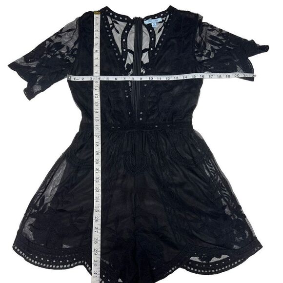 She + Sky Romper Lace Boho Deep V Neck Black Back Zip Closure Small - Picture 8 of 16